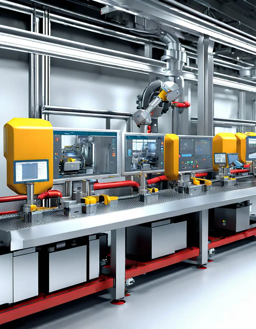 A high-tech inspection system scanning a production line for defects in a modern manufacturing facility.