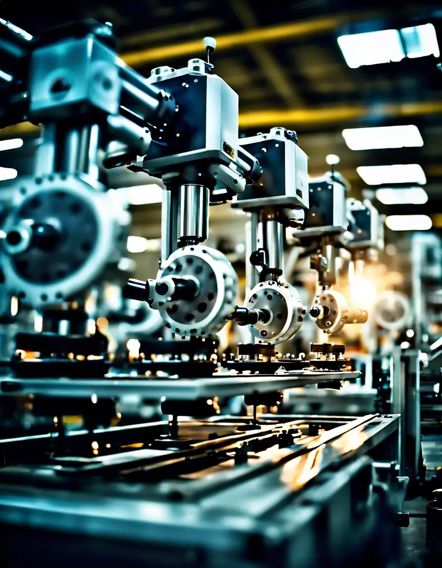 Automated machinery working efficiently in a busy factory environment.