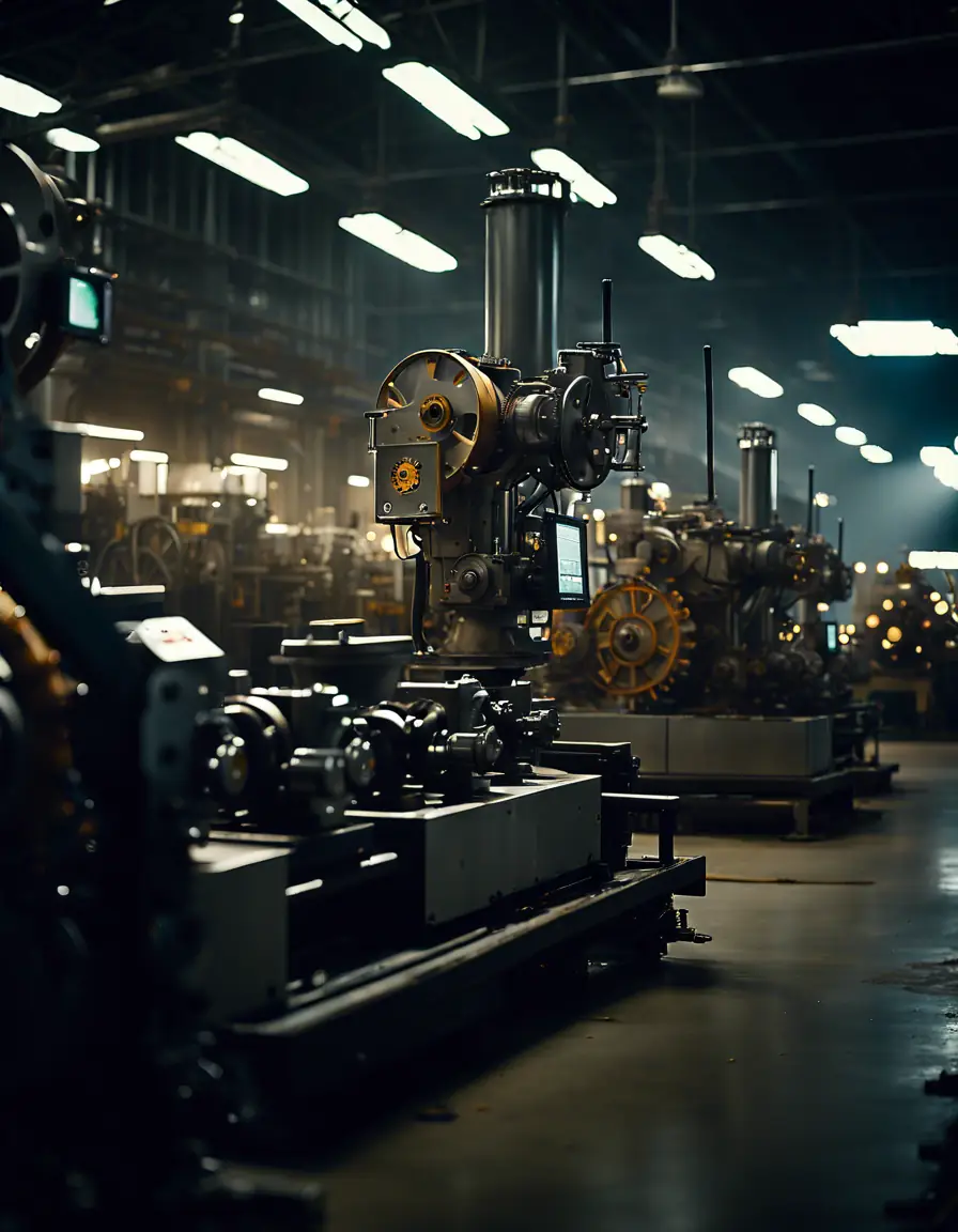 An expansive industrial setup with large machinery demonstrating maximized feed rates and yield indicators.