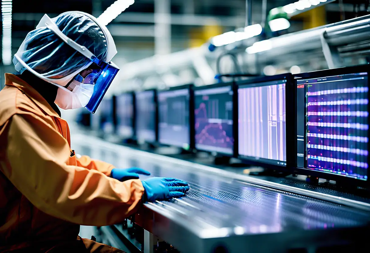 Technician implementing a customized AI solution on a polymer production line for quality control.