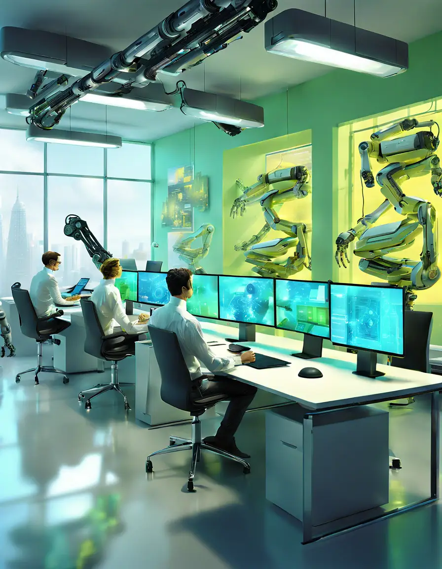 An automated system in an office creating and summarizing content.