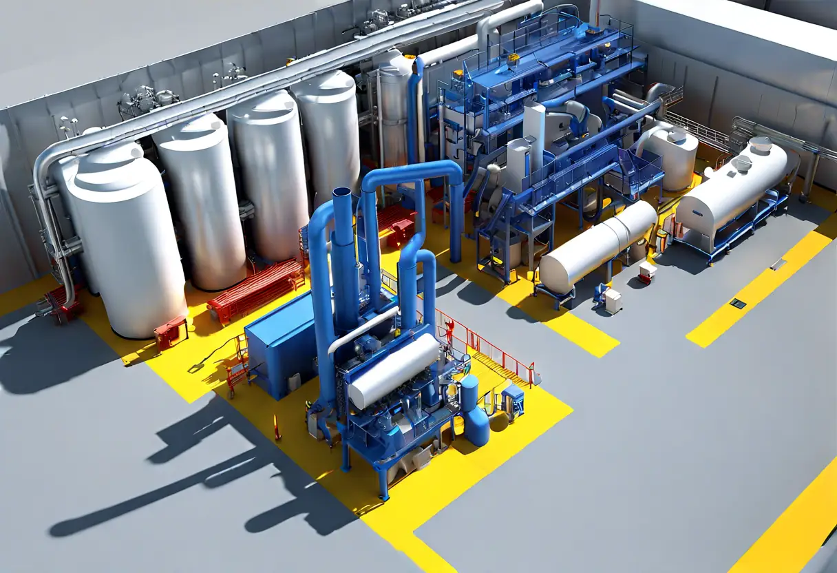 A modern refinery with AI-driven process control systems, illuminated at dusk, showcasing improved efficiency.