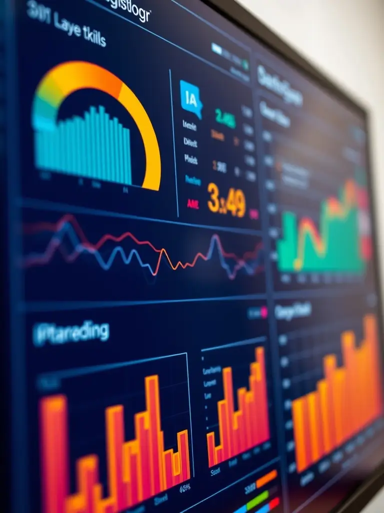 A dynamic, real-time dashboard displaying key performance indicators (KPIs) with interactive elements. The image should convey the ability to monitor and optimize performance in real-time.