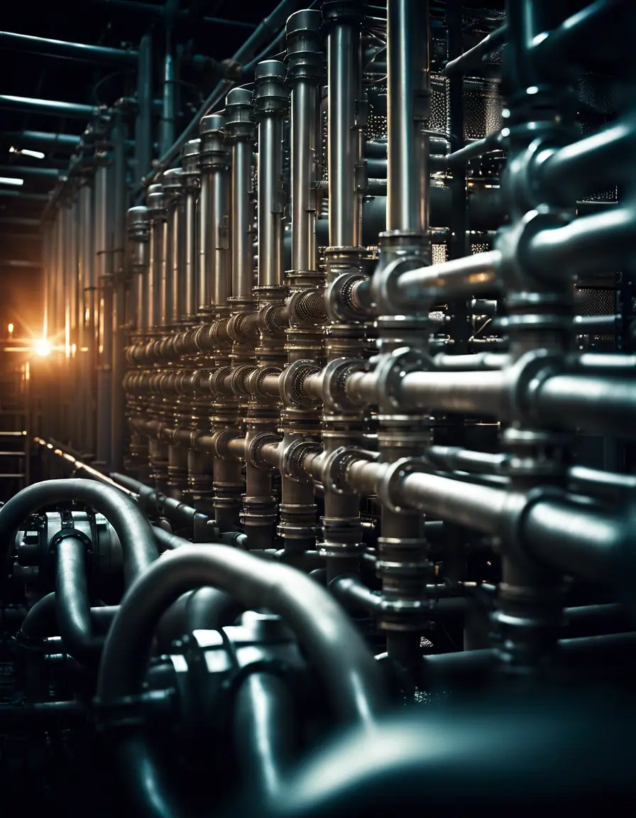 A heat exchanger network with a graphical overlay indicating improved uptime and reliability.