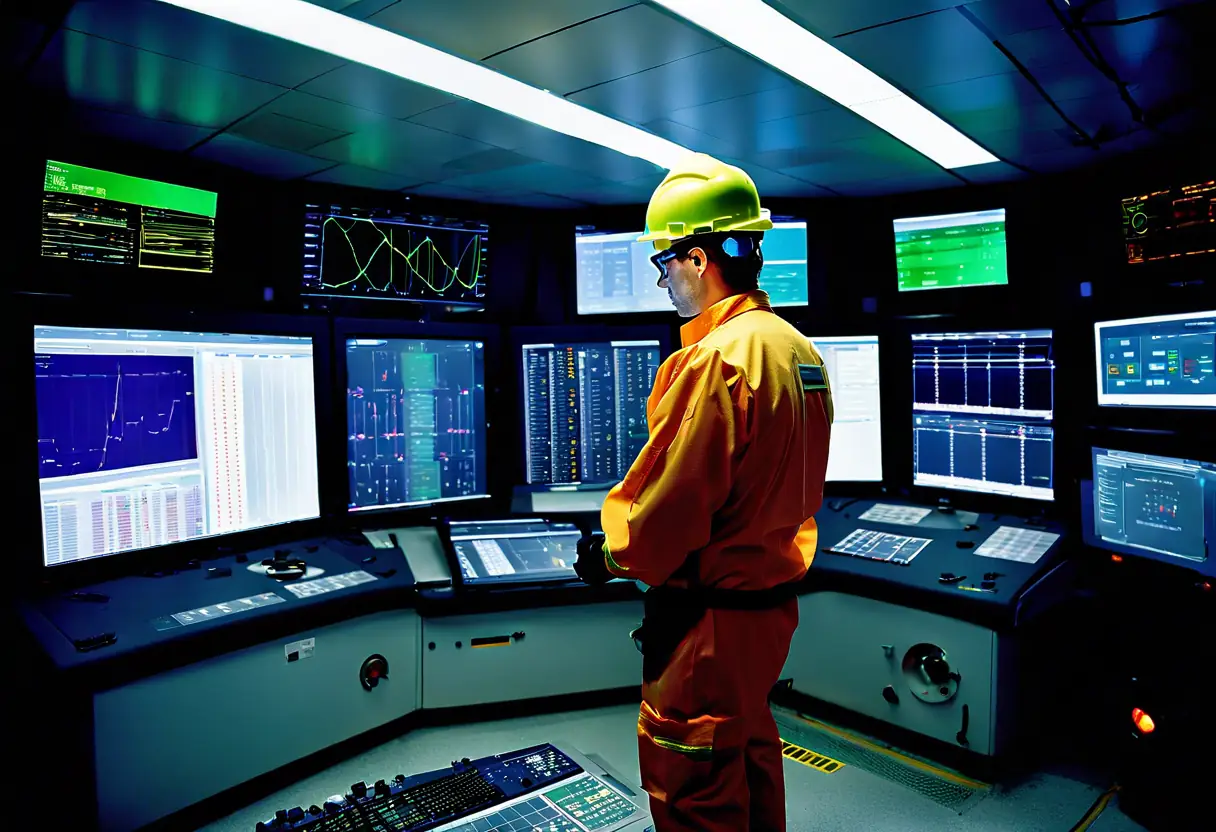 A technician monitoring real-time data on a centrifuge operation dashboard.