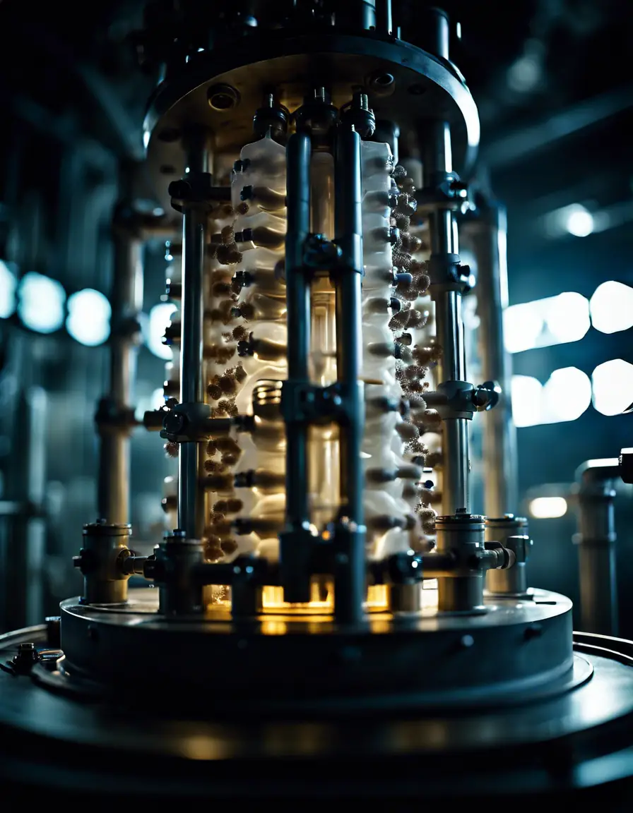 A high-tech chemical reactor showing minimized gypsum cluster formation with visible internal mechanisms.