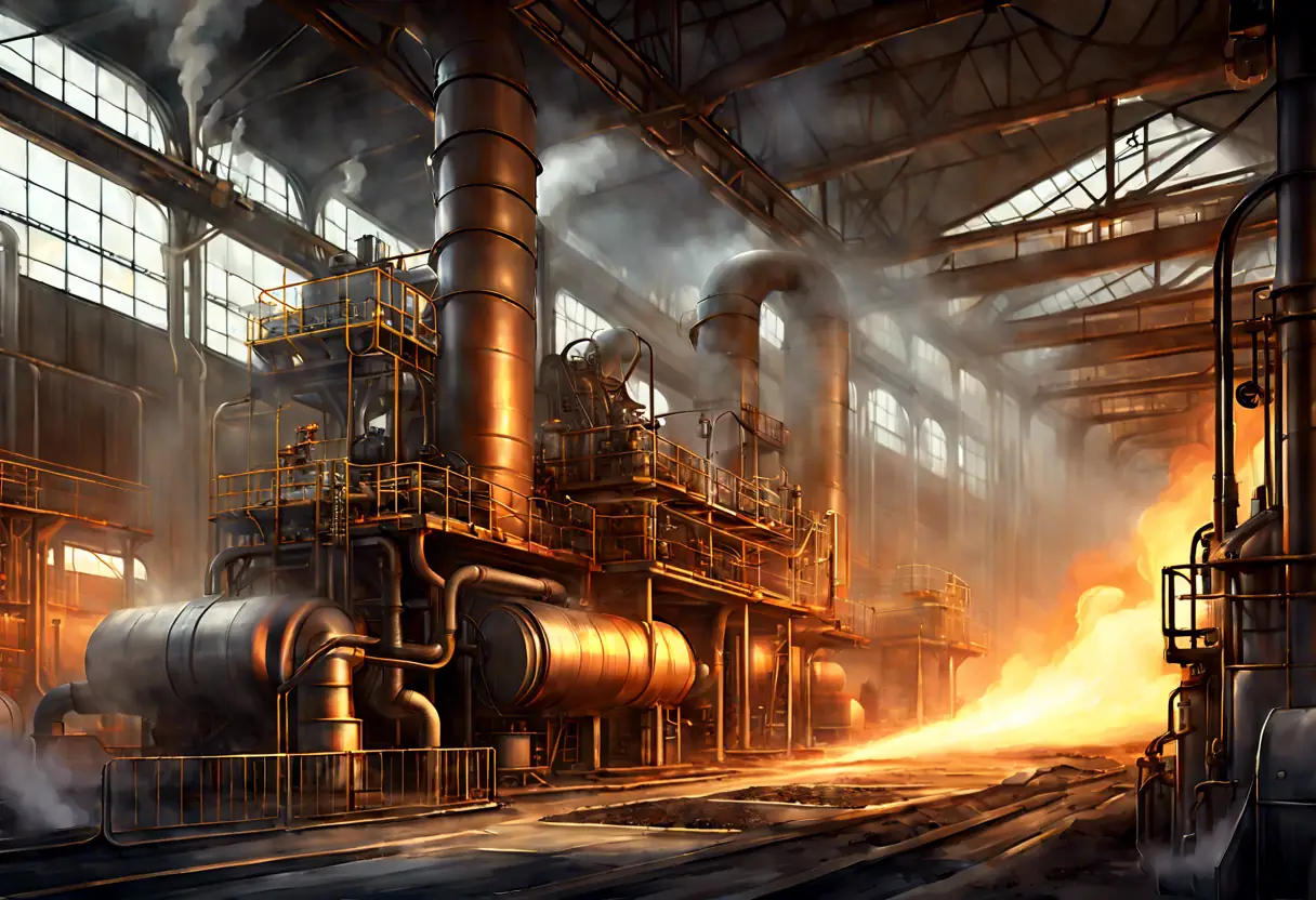 An industrial setting with reduced steam eruptions, showcasing clean and organized machinery.