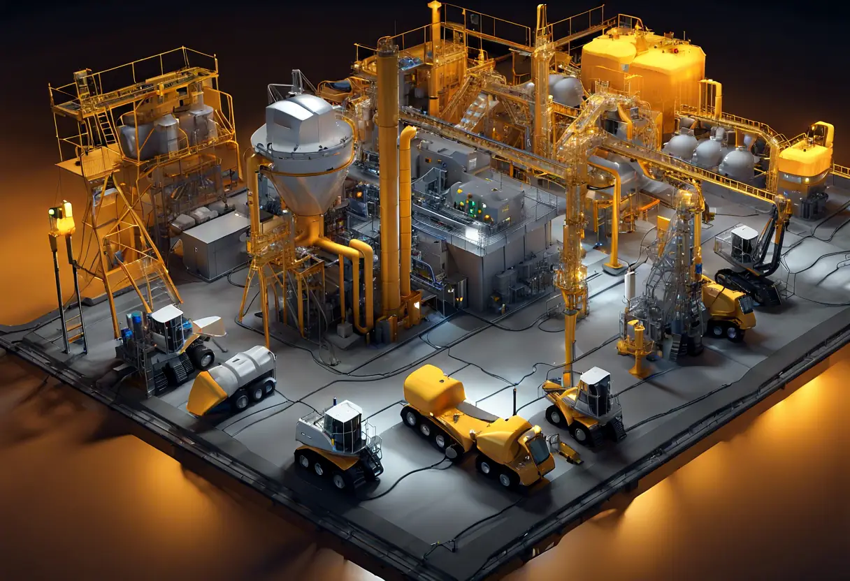 3D model of an industrial IoT device network in a mining facility, illustrating real-time data collection. ai capabilities