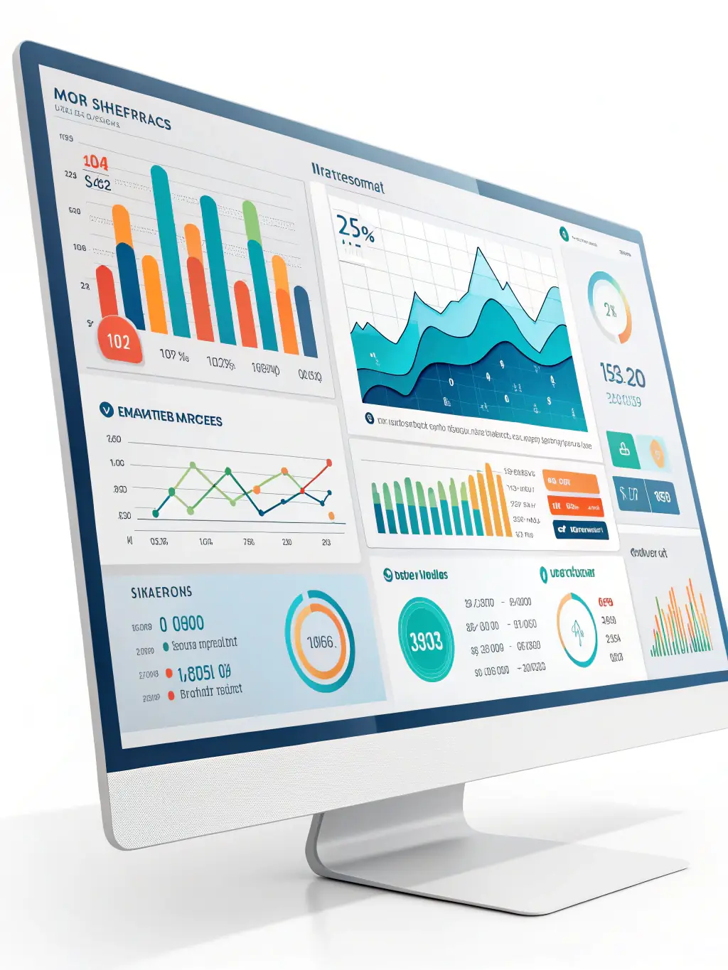 A detailed image showcasing a data analytics dashboard with complex charts and graphs, highlighting key performance indicators (KPIs) and trends derived from four years of operational data. The image should convey insights and data-driven decision-making.