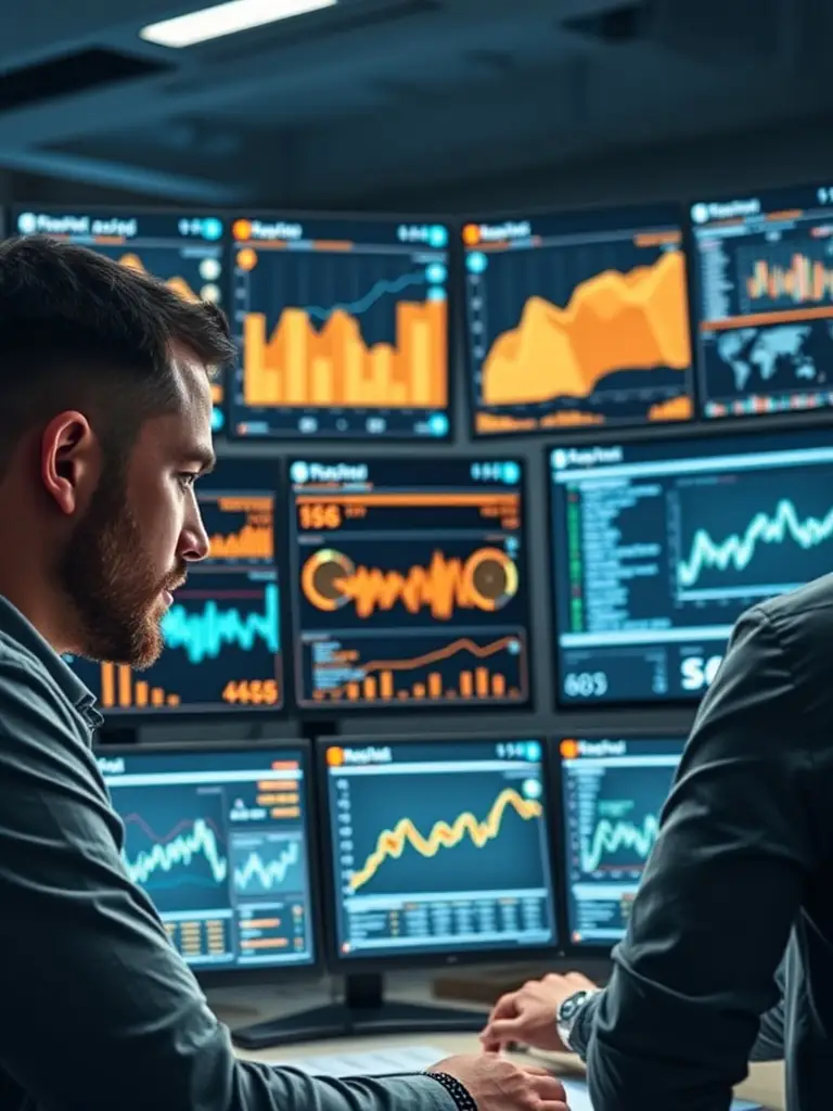 A digital dashboard displaying AI-driven analytics for a mining operation with real-time data insights.
